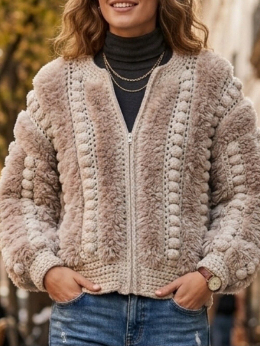 Cee Sweater Plush, Vintage  Unique rare Zip-Front Knit Heavy.
